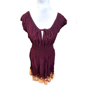 Vintage women's Jessica Taylor Maroon gold peasant cottage dress midi le…